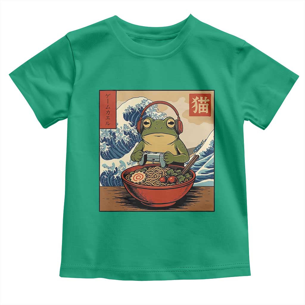 Cute Kawaii Gamer Frog Ramen Toddler T Shirt Retro Japanese Funny Cat Gaming TS10 Irish Green Print Your Wear