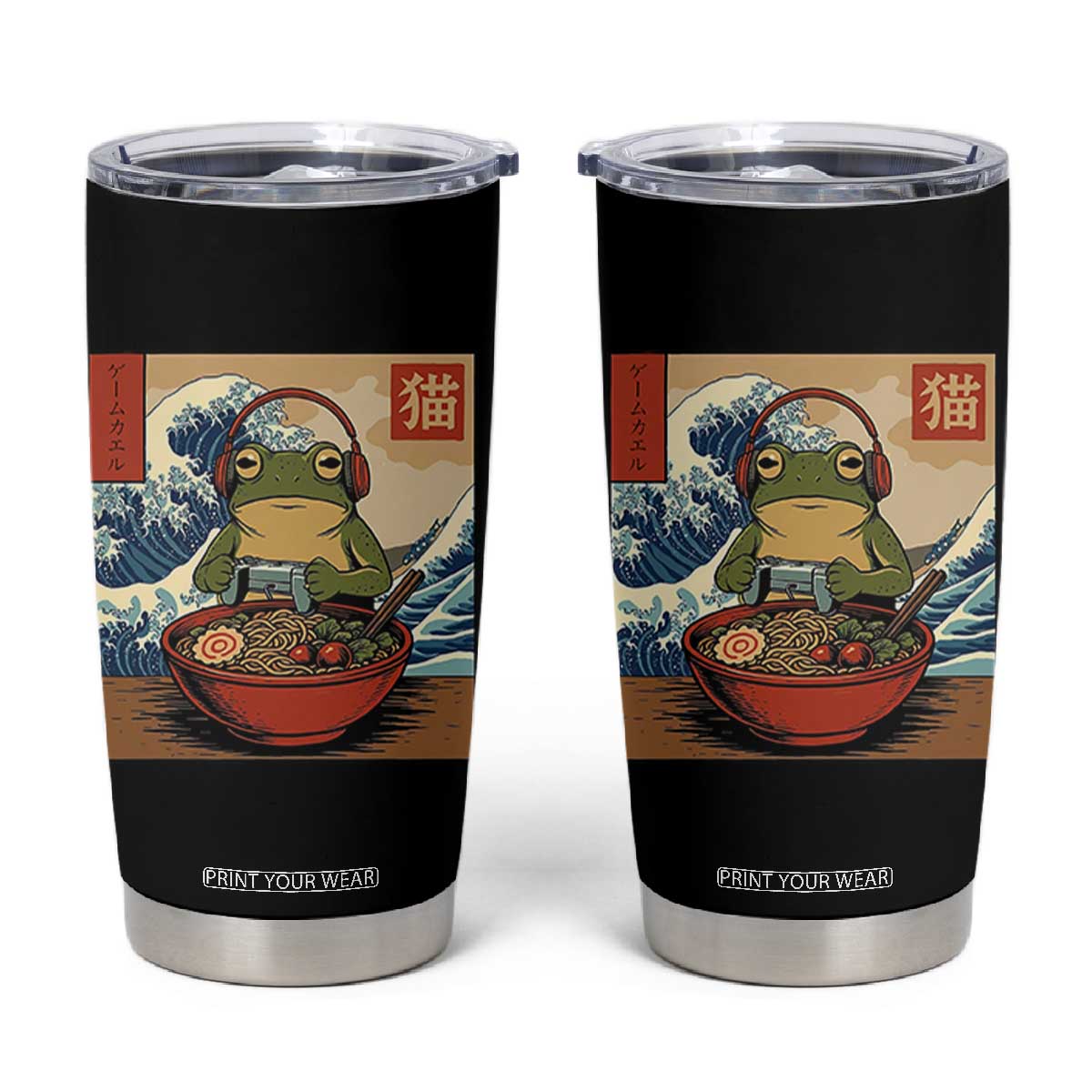 Cute Kawaii Gamer Frog Ramen Tumbler Cup Retro Japanese Funny Cat Gaming TS10 Black Print Your Wear