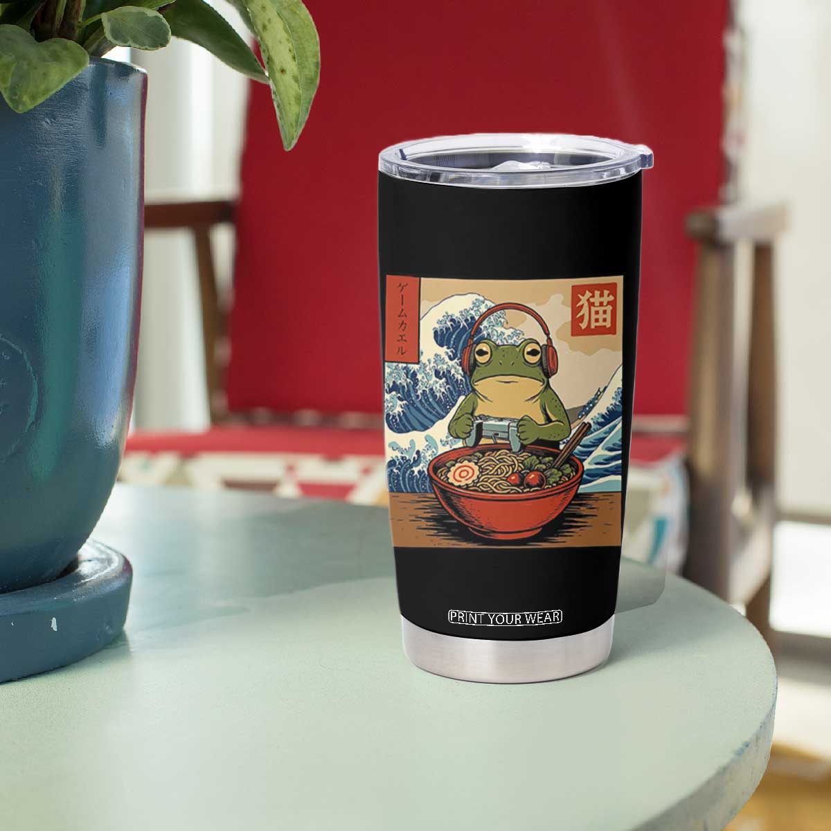 Cute Kawaii Gamer Frog Ramen Tumbler Cup Retro Japanese Funny Cat Gaming TS10 Print Your Wear