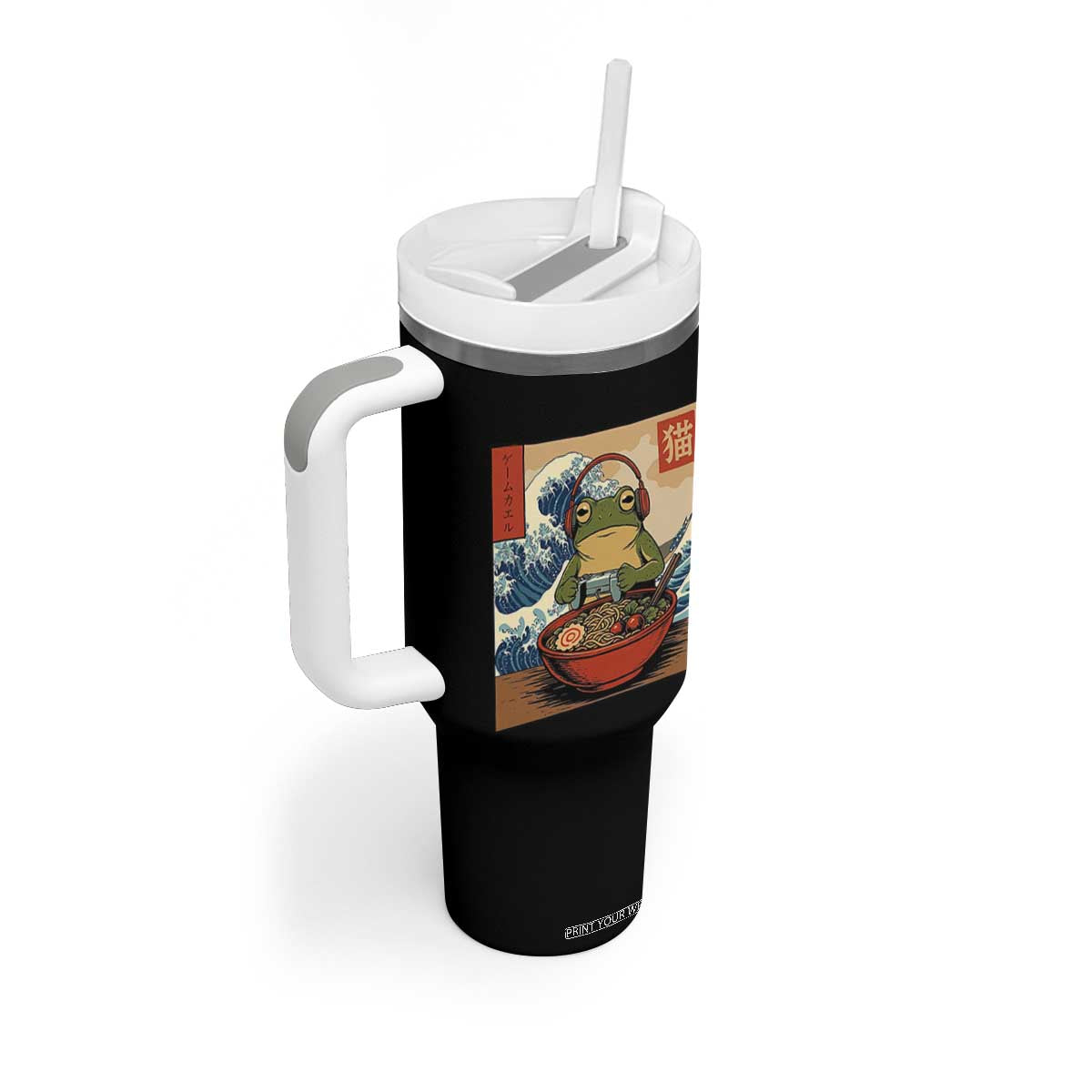 Cute Kawaii Gamer Frog Ramen Tumbler With Handle Retro Japanese Funny Cat Gaming TS10 Print Your Wear