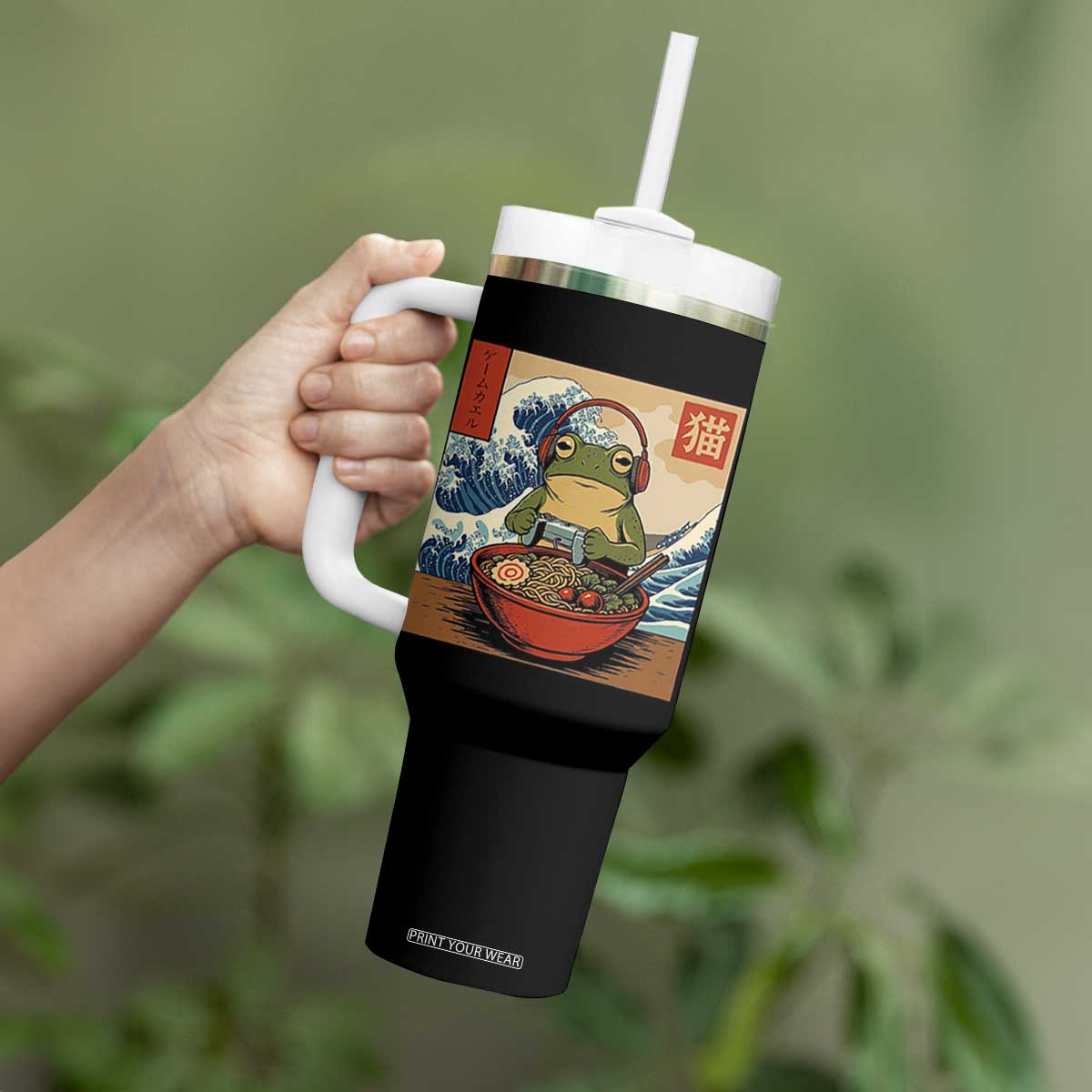 Cute Kawaii Gamer Frog Ramen Tumbler With Handle Retro Japanese Funny Cat Gaming TS10 Print Your Wear
