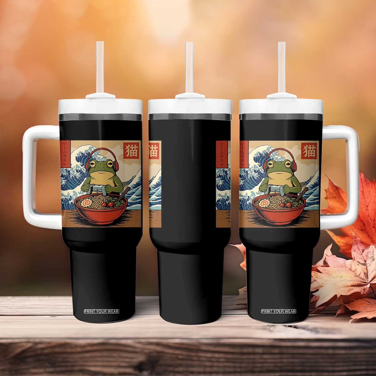 Cute Kawaii Gamer Frog Ramen Tumbler With Handle Retro Japanese Funny Cat Gaming TS10 Print Your Wear