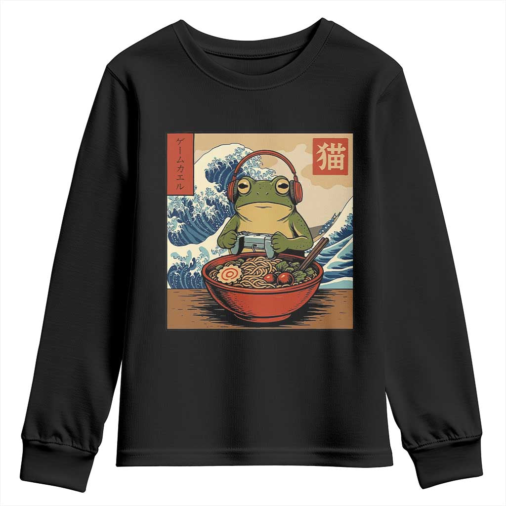 Cute Kawaii Gamer Frog Ramen Youth Sweatshirt Retro Japanese Funny Cat Gaming TS10 Black Print Your Wear