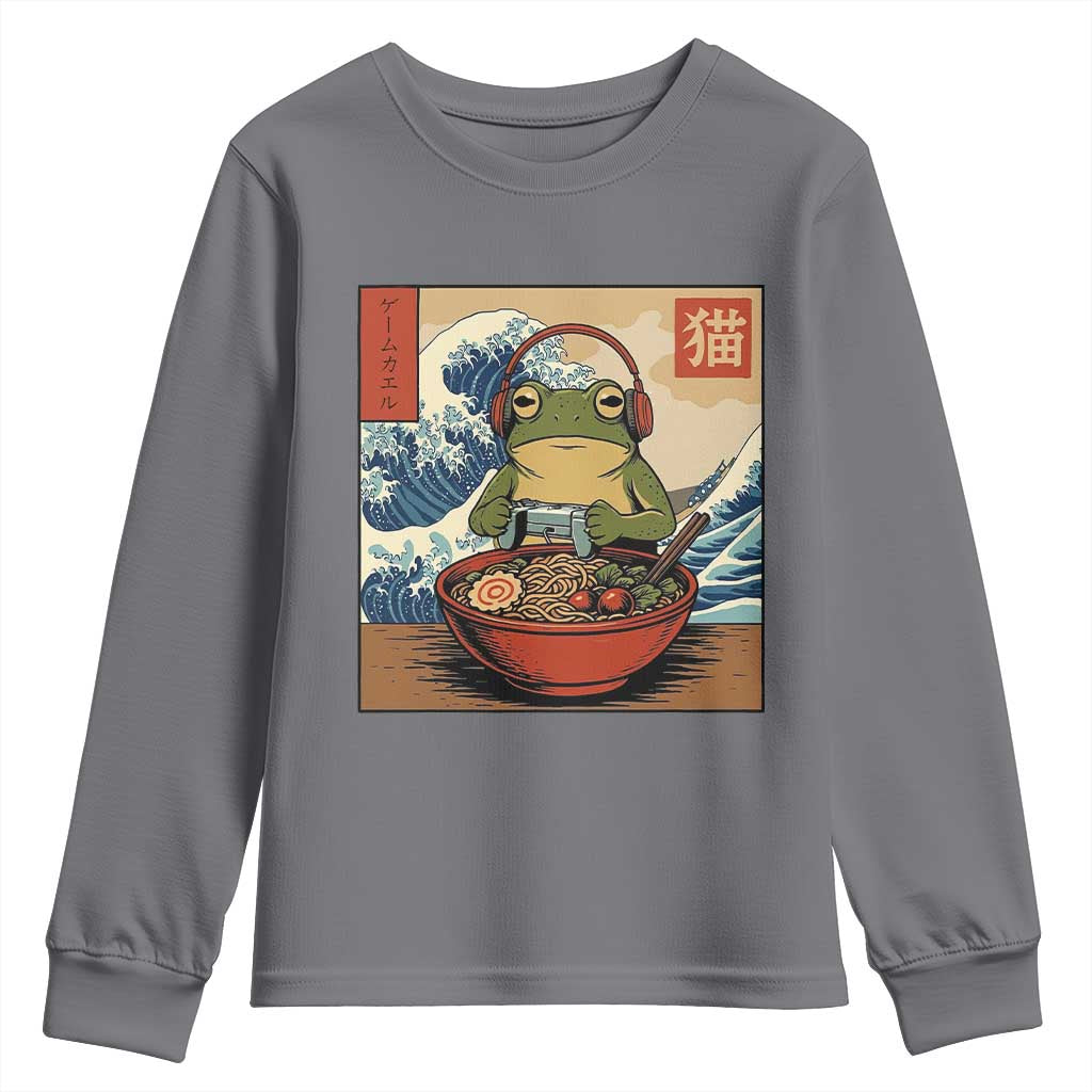 Cute Kawaii Gamer Frog Ramen Youth Sweatshirt Retro Japanese Funny Cat Gaming TS10 Charcoal Print Your Wear
