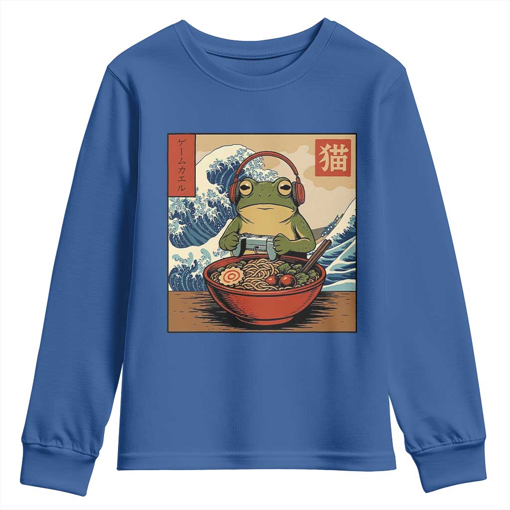 Cute Kawaii Gamer Frog Ramen Youth Sweatshirt Retro Japanese Funny Cat Gaming TS10 Royal Blue Print Your Wear