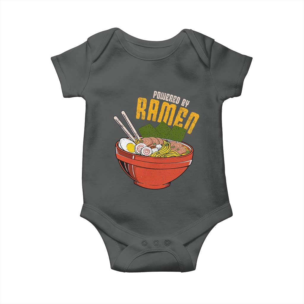 Powered by Ramen Baby Onesie Japanese Love Anime Noodles TS10 Dark Heather Print Your Wear