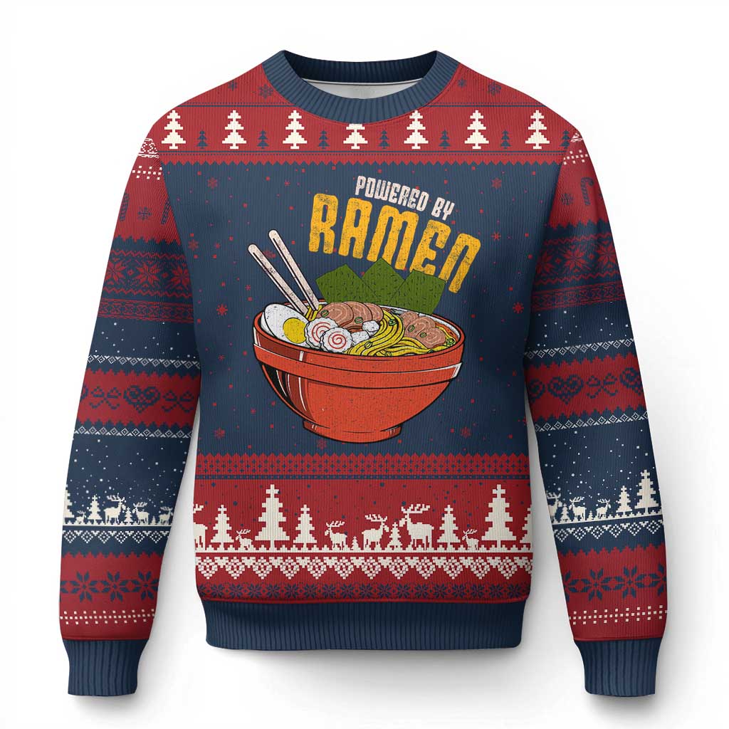 Powered by Ramen Ugly Christmas Sweater Japanese Love Anime Noodles TS10 Navy Red Print Your Wear