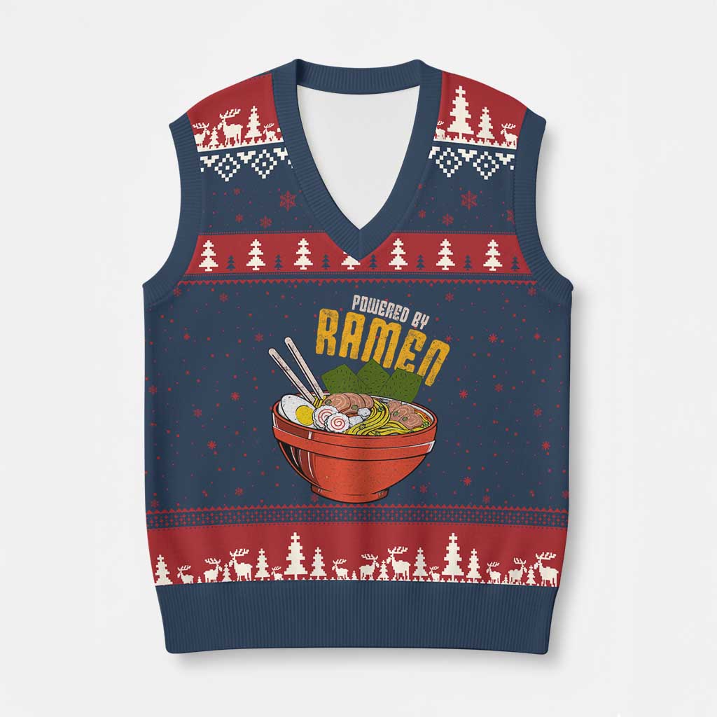 Powered by Ramen V-Neck Knit Sweater Vest Japanese Love Anime Noodles TS10 Navy Red Print Your Wear