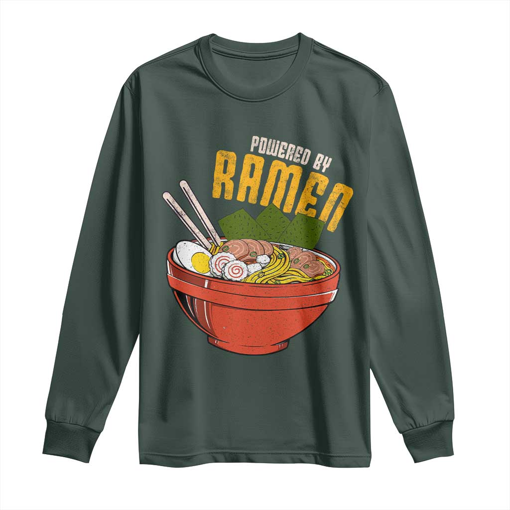 Powered by Ramen Long Sleeve Shirt Japanese Love Anime Noodles TS10 Dark Forest Green Print Your Wear
