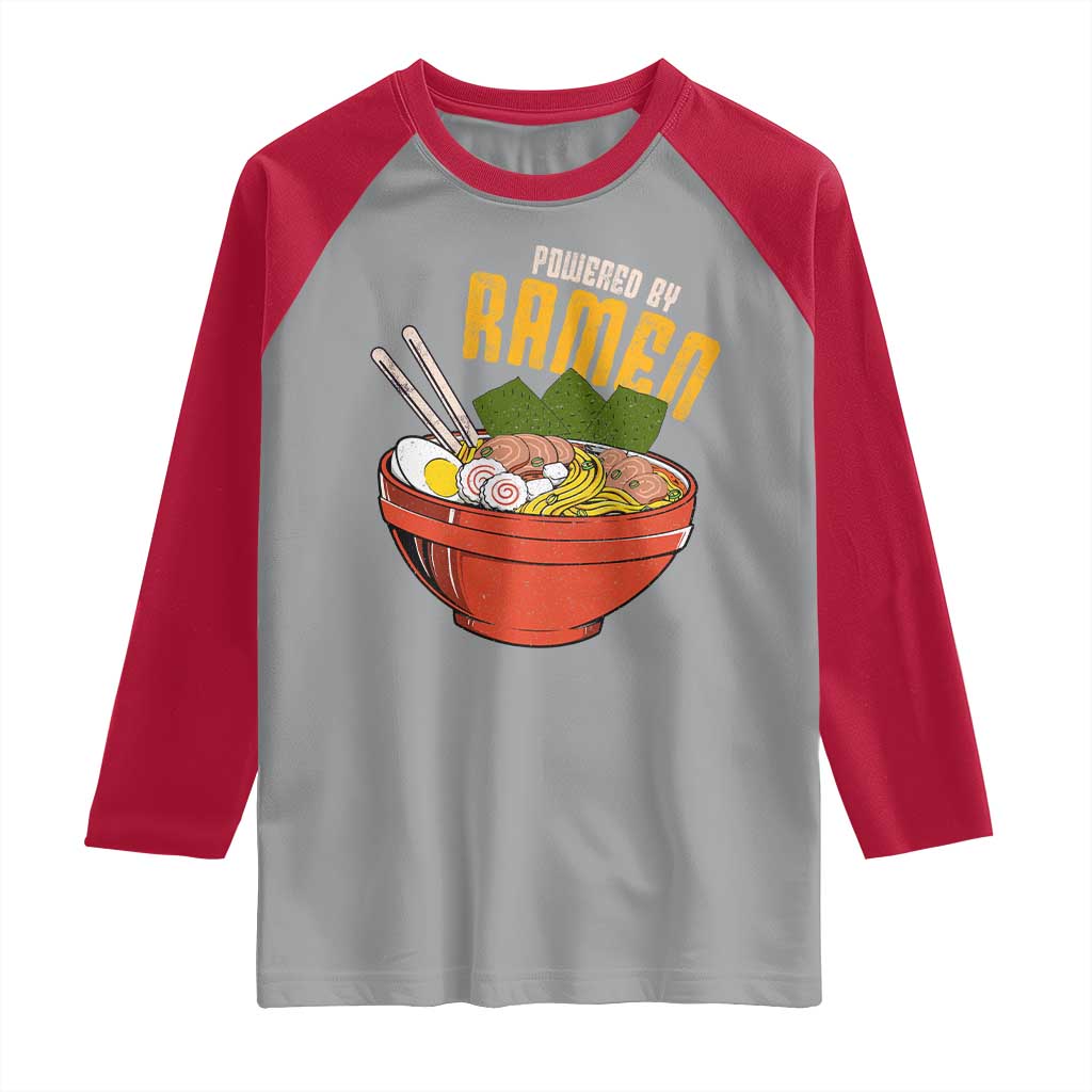 Powered by Ramen Raglan Shirt Japanese Love Anime Noodles TS10 Sport Gray Red Print Your Wear
