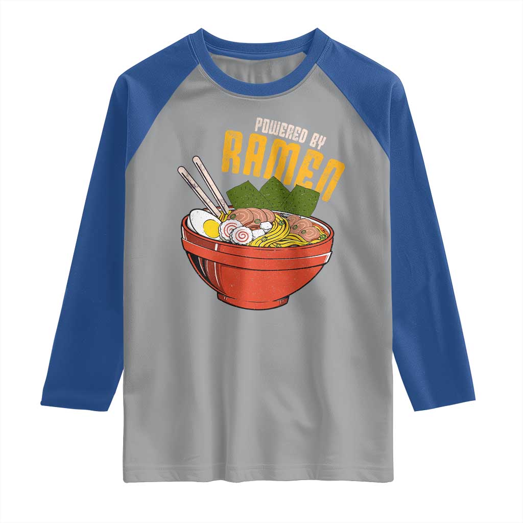 Powered by Ramen Raglan Shirt Japanese Love Anime Noodles TS10 Sport Gray Royal Print Your Wear