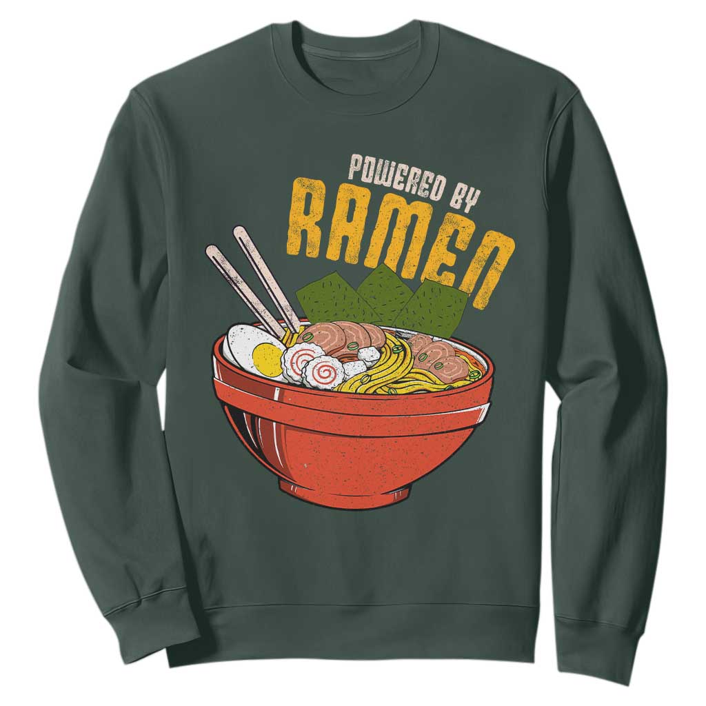 Powered by Ramen Sweatshirt Japanese Love Anime Noodles TS10 Dark Forest Green Print Your Wear