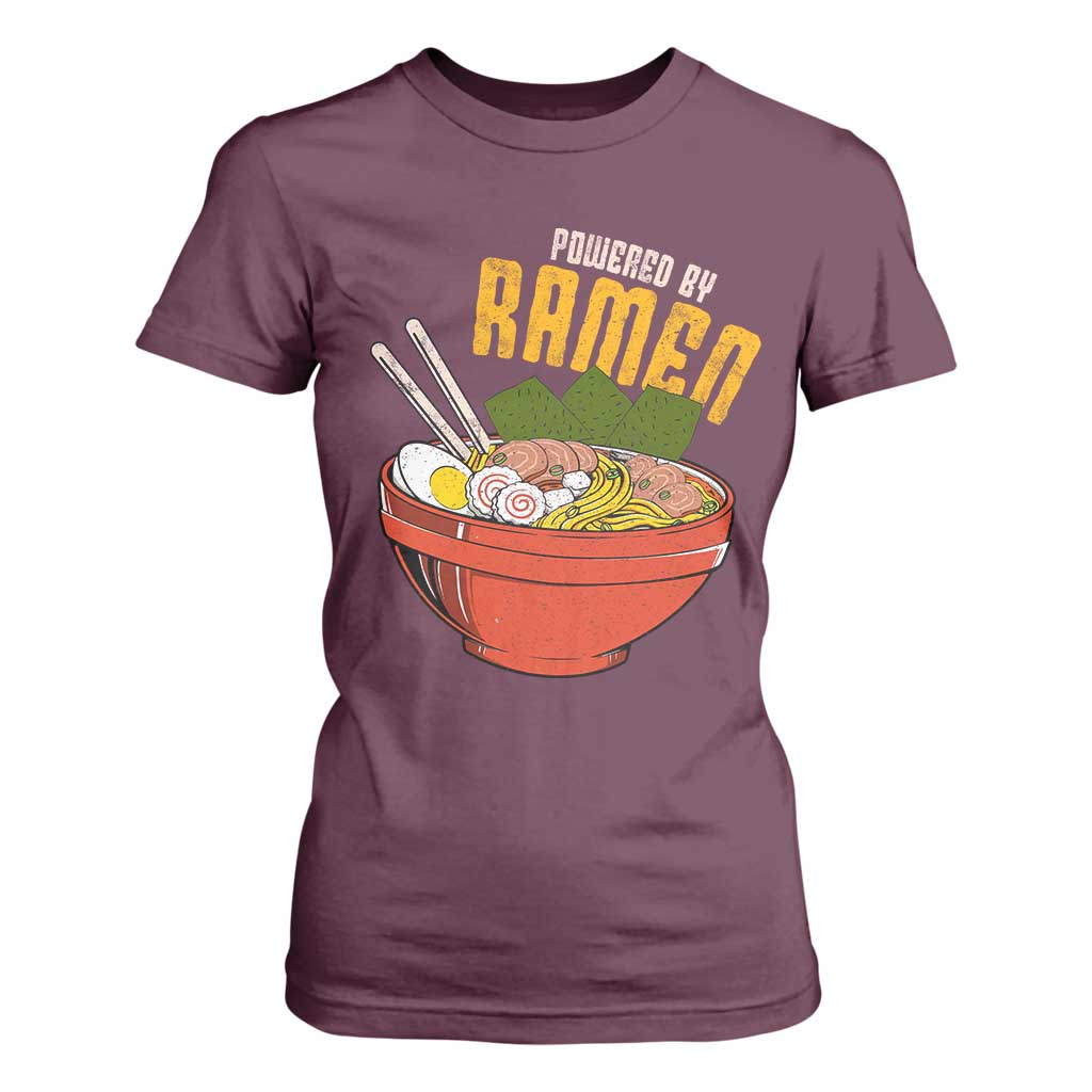 Powered by Ramen T Shirt For Women Japanese Love Anime Noodles TS10 Maroon Print Your Wear
