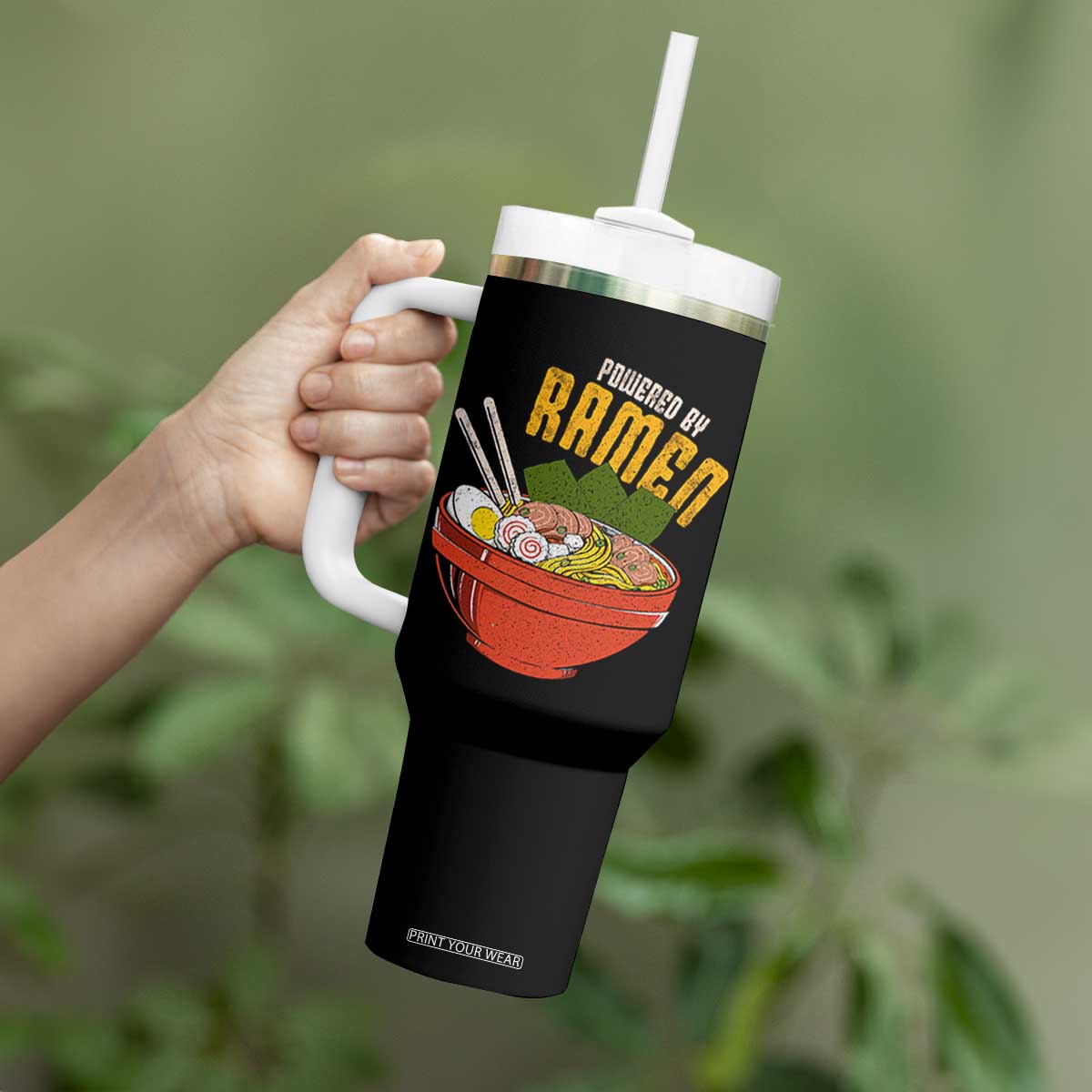 Powered by Ramen Tumbler With Handle Japanese Love Anime Noodles TS10 Print Your Wear