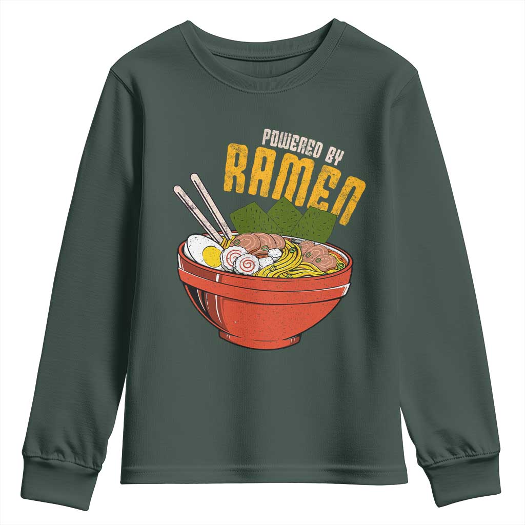 Powered by Ramen Youth Sweatshirt Japanese Love Anime Noodles TS10 Dark Forest Green Print Your Wear