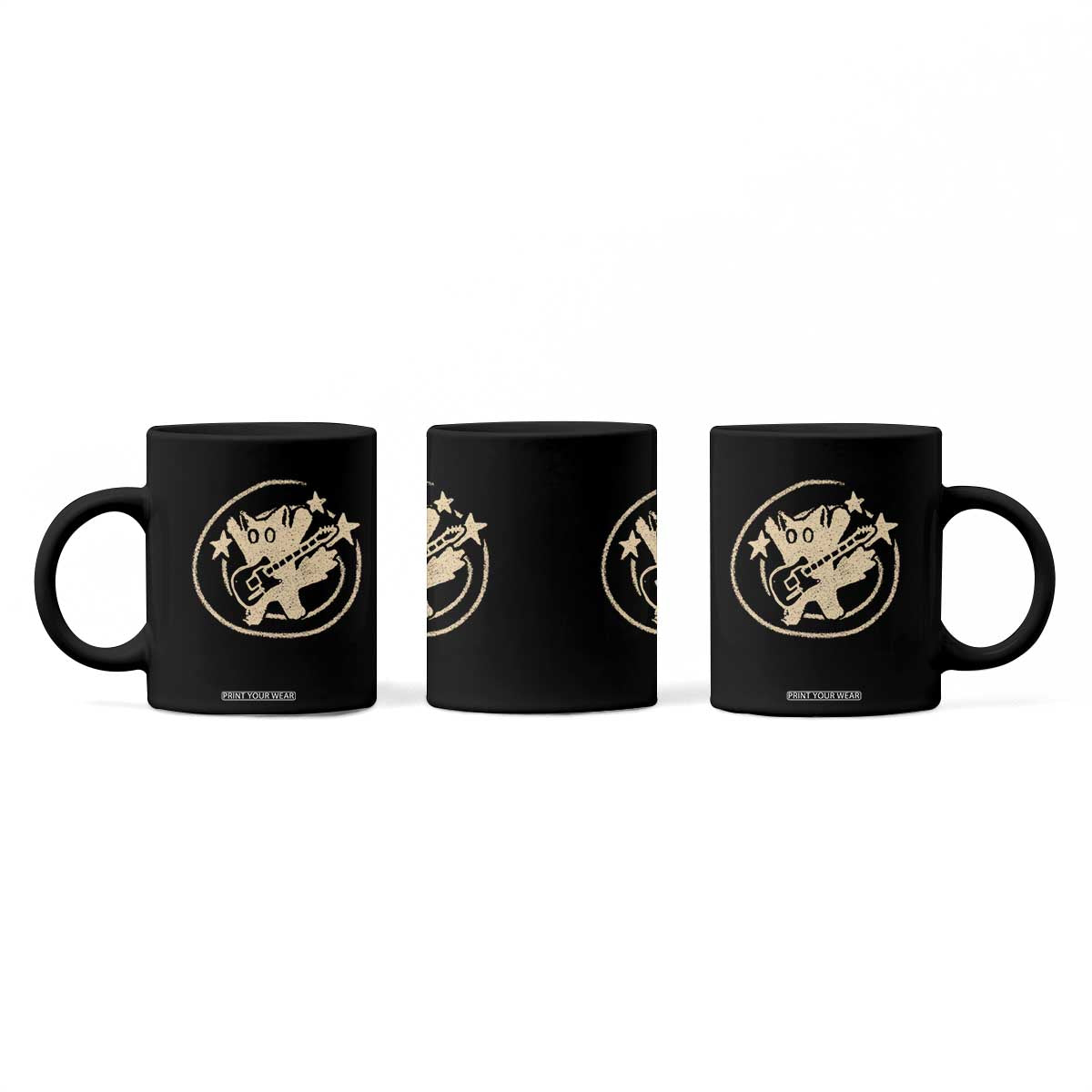 90s Y2K Scary Cat Coffee Mug Scared Under Starry Tail Cat Playing Guitar TS10 Print Your Wear
