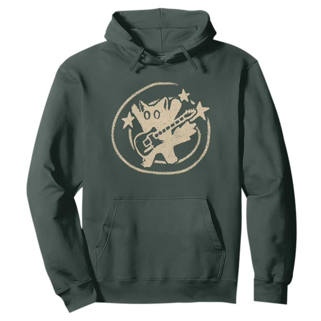 90s Y2K Scary Cat Hoodie Scared Under Starry Tail Cat Playing Guitar TS10 Dark Forest Green Print Your Wear