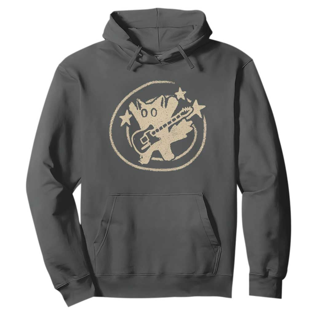 90s Y2K Scary Cat Hoodie Scared Under Starry Tail Cat Playing Guitar TS10 Dark Heather Print Your Wear