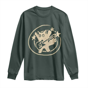 90s Y2K Scary Cat Long Sleeve Shirt Scared Under Starry Tail Cat Playing Guitar TS10 Dark Forest Green Print Your Wear