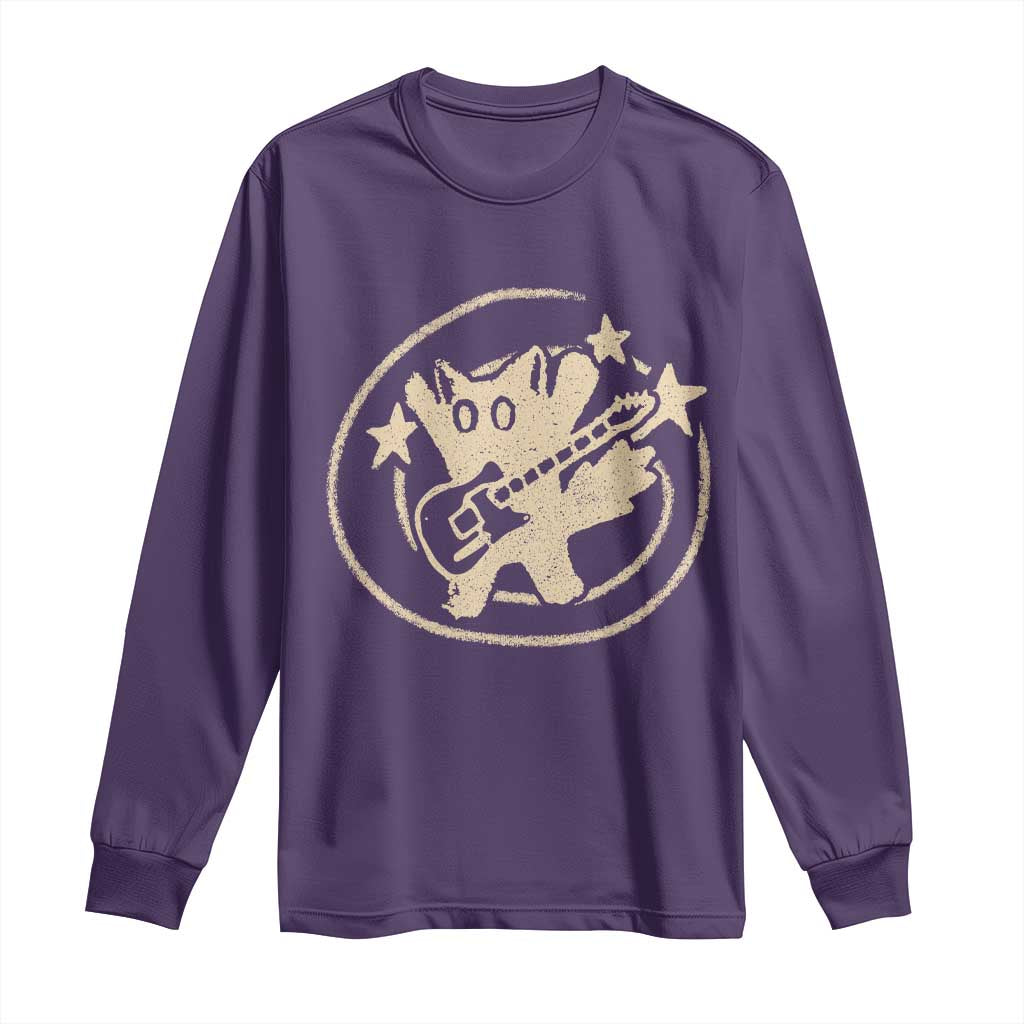 90s Y2K Scary Cat Long Sleeve Shirt Scared Under Starry Tail Cat Playing Guitar TS10 Purple Print Your Wear