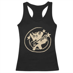 90s Y2K Scary Cat Racerback Tank Top Scared Under Starry Tail Cat Playing Guitar TS10 Black Print Your Wear
