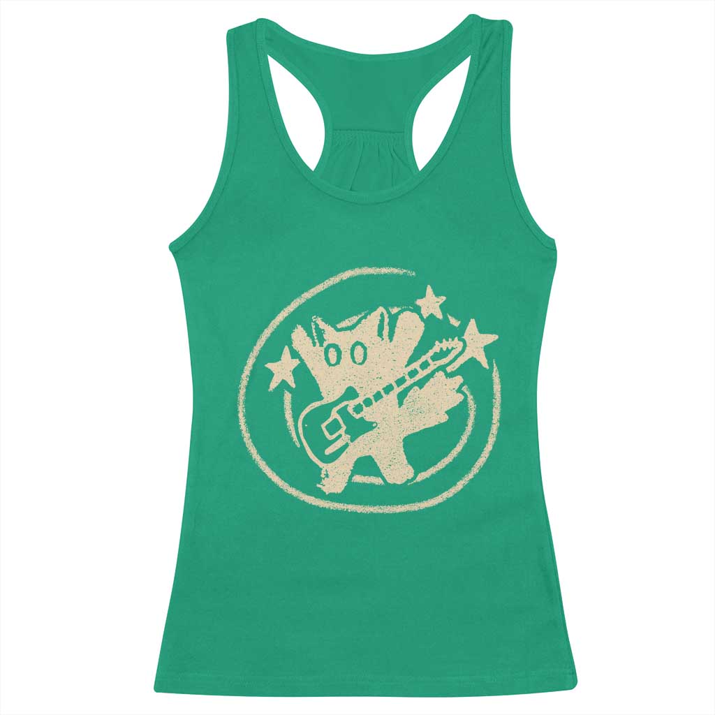 90s Y2K Scary Cat Racerback Tank Top Scared Under Starry Tail Cat Playing Guitar TS10 Irish Green Print Your Wear