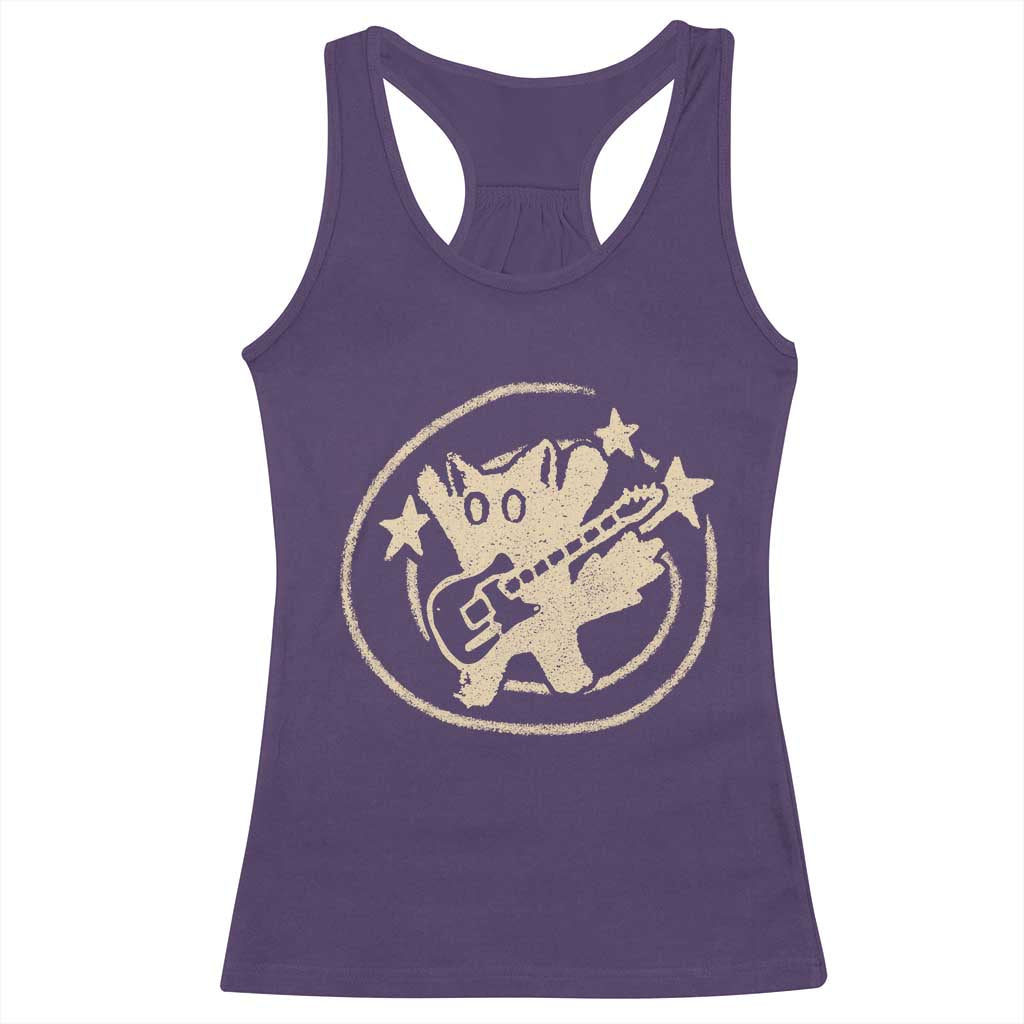 90s Y2K Scary Cat Racerback Tank Top Scared Under Starry Tail Cat Playing Guitar TS10 Purple Print Your Wear