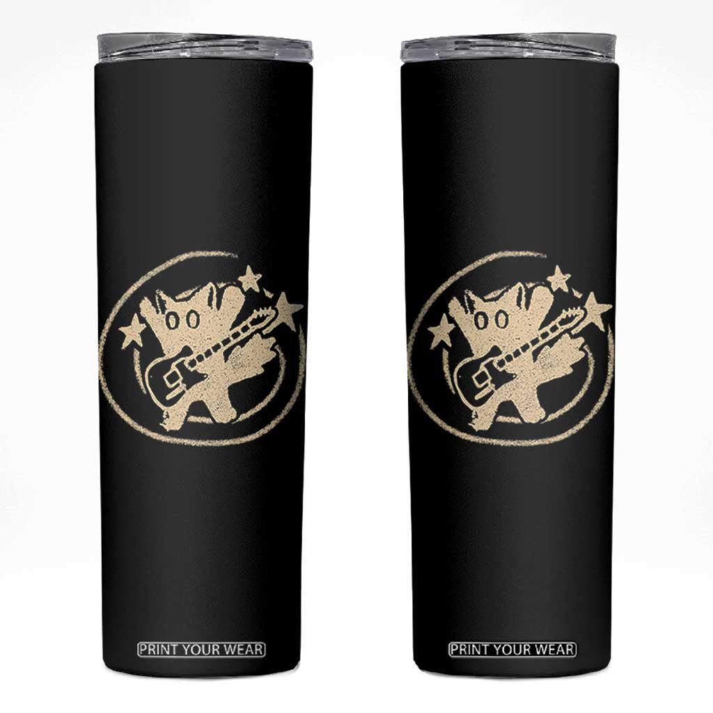 90s Y2K Scary Cat Skinny Tumbler Scared Under Starry Tail Cat Playing Guitar TS10 Black Print Your Wear