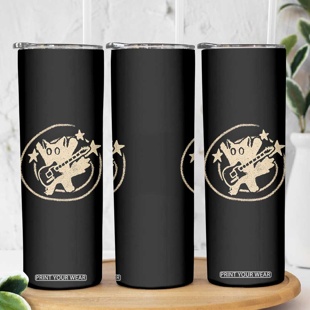 90s Y2K Scary Cat Skinny Tumbler Scared Under Starry Tail Cat Playing Guitar TS10 Print Your Wear