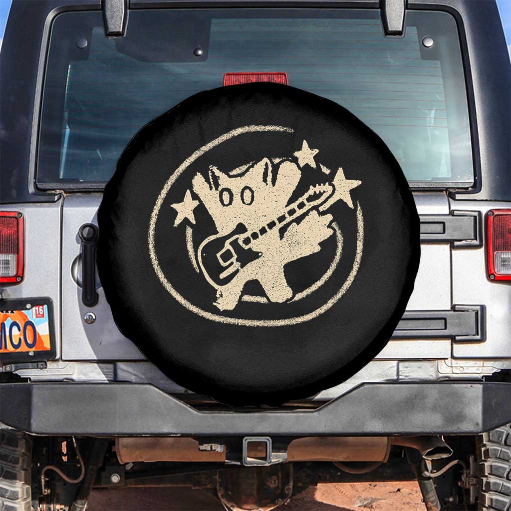 90s Y2K Scary Cat Spare Tire Cover Scared Under Starry Tail Cat Playing Guitar TS10 No hole Black Print Your Wear