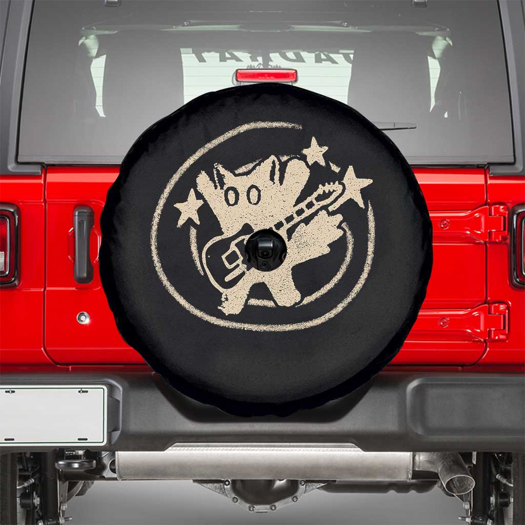 90s Y2K Scary Cat Spare Tire Cover Scared Under Starry Tail Cat Playing Guitar TS10 Black Print Your Wear