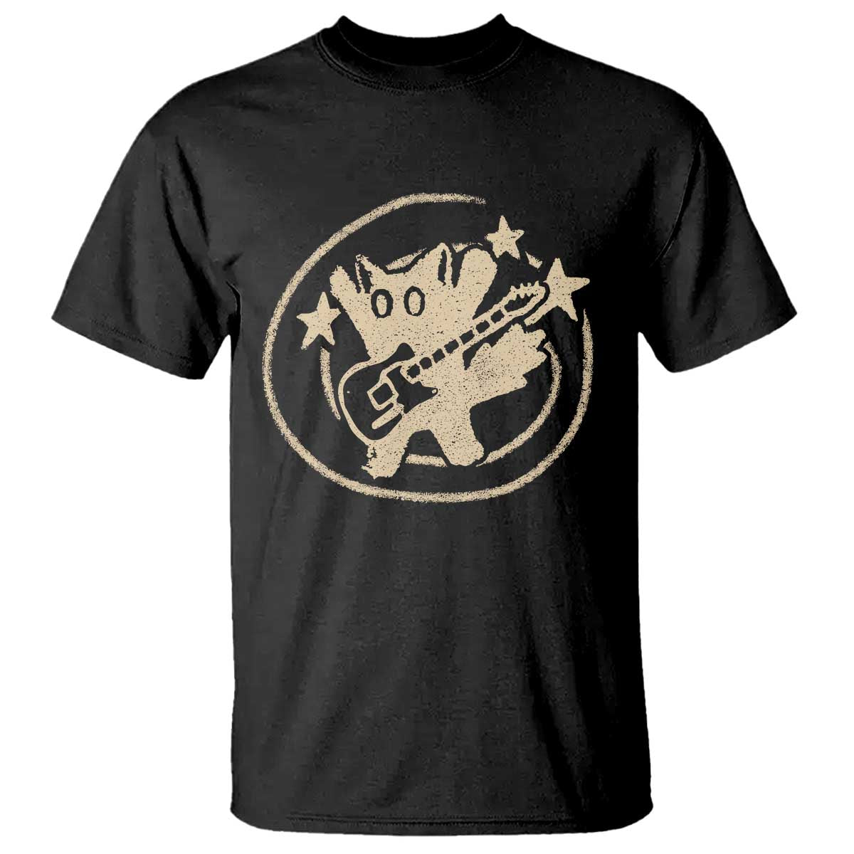 90s Y2K Scary Cat T Shirt Scared Under Starry Tail Cat Playing Guitar TS10 Black Print Your Wear