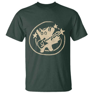 90s Y2K Scary Cat T Shirt Scared Under Starry Tail Cat Playing Guitar TS10 Dark Forest Green Print Your Wear