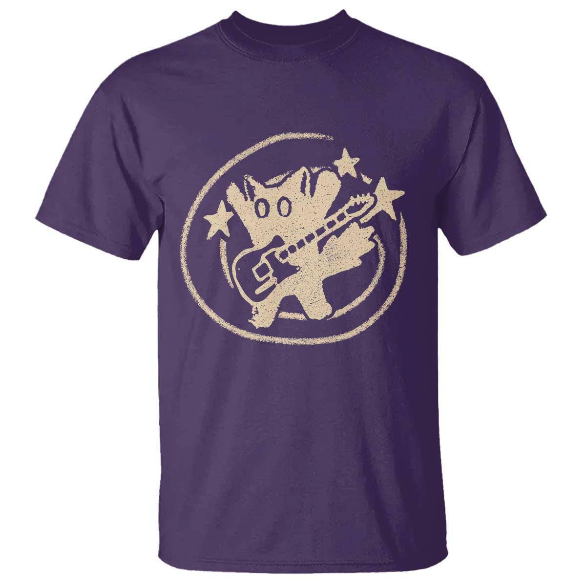 90s Y2K Scary Cat T Shirt Scared Under Starry Tail Cat Playing Guitar TS10 Purple Print Your Wear