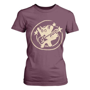 90s Y2K Scary Cat T Shirt For Women Scared Under Starry Tail Cat Playing Guitar TS10 Maroon Print Your Wear