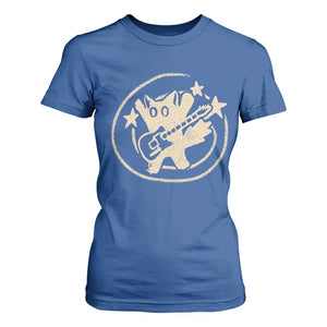 90s Y2K Scary Cat T Shirt For Women Scared Under Starry Tail Cat Playing Guitar TS10 Royal Blue Print Your Wear