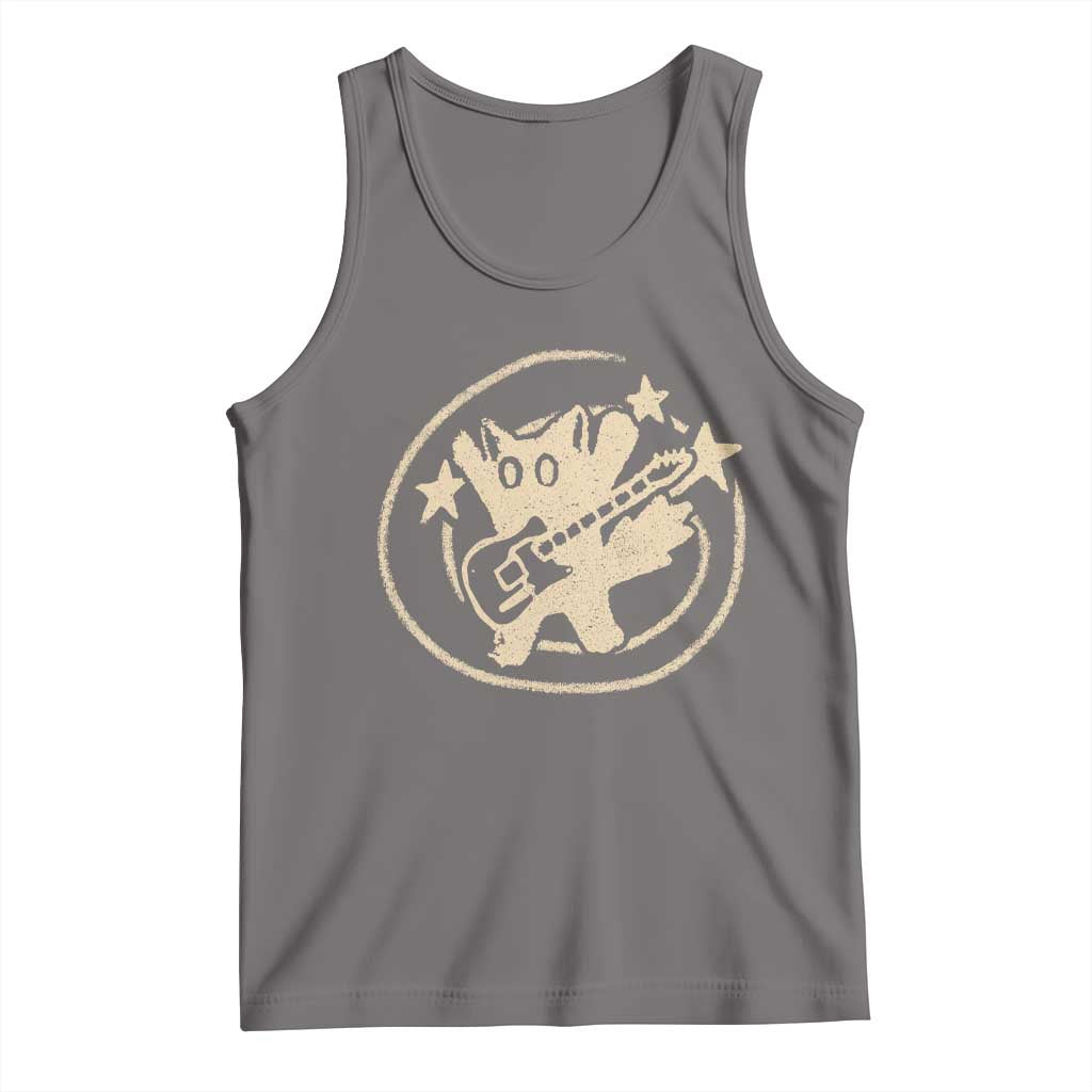 90s Y2K Scary Cat Tank Top Scared Under Starry Tail Cat Playing Guitar TS10 Deep Heather Print Your Wear