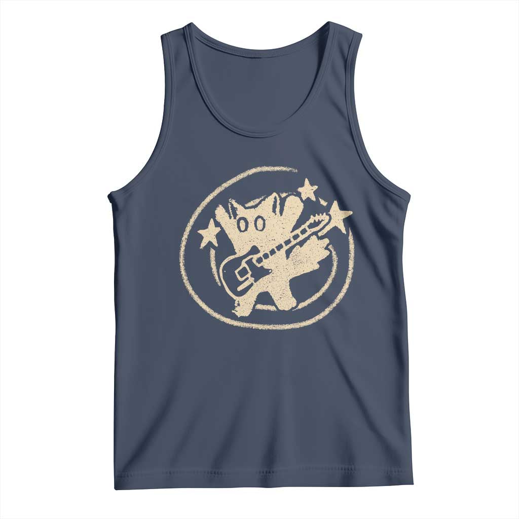 90s Y2K Scary Cat Tank Top Scared Under Starry Tail Cat Playing Guitar TS10 Navy Print Your Wear