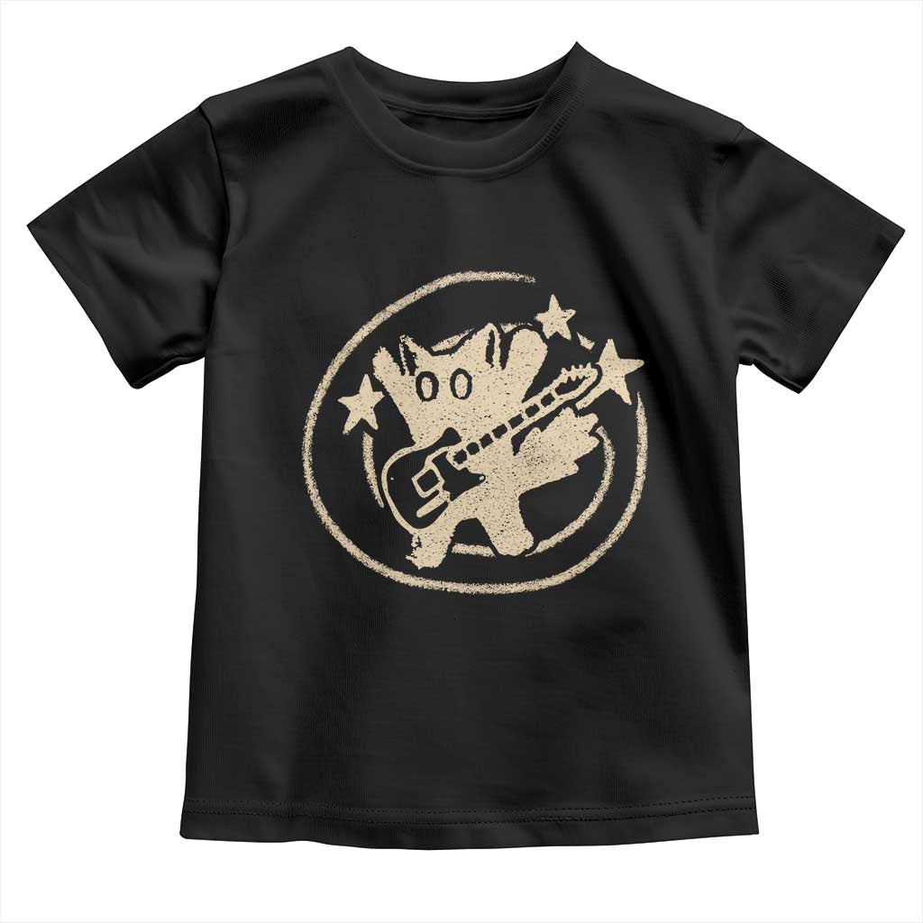 90s Y2K Scary Cat Toddler T Shirt Scared Under Starry Tail Cat Playing Guitar TS10 Black Print Your Wear