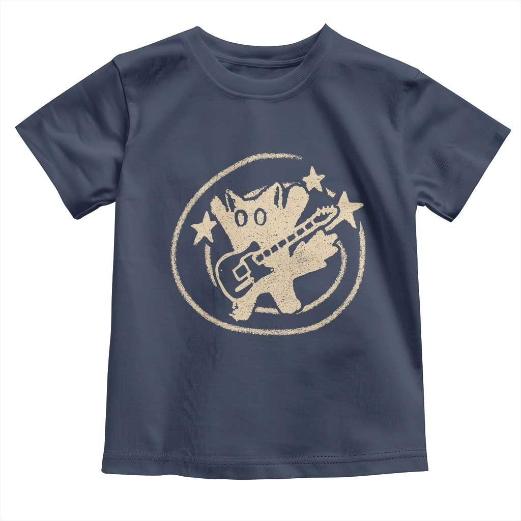90s Y2K Scary Cat Toddler T Shirt Scared Under Starry Tail Cat Playing Guitar TS10 Navy Print Your Wear