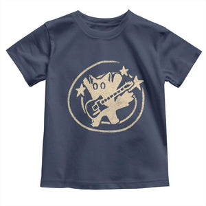 90s Y2K Scary Cat Toddler T Shirt Scared Under Starry Tail Cat Playing Guitar TS10 Navy Print Your Wear