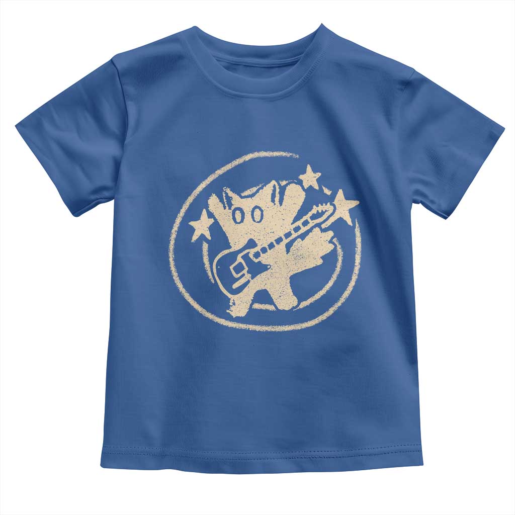 90s Y2K Scary Cat Toddler T Shirt Scared Under Starry Tail Cat Playing Guitar TS10 Royal Blue Print Your Wear