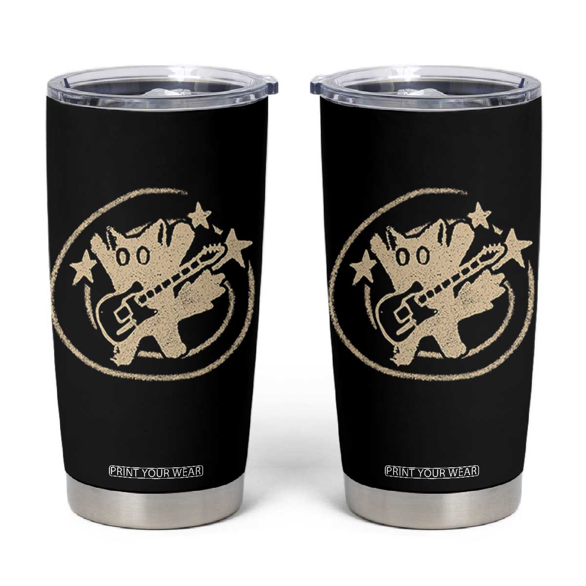 90s Y2K Scary Cat Tumbler Cup Scared Under Starry Tail Cat Playing Guitar TS10 Black Print Your Wear