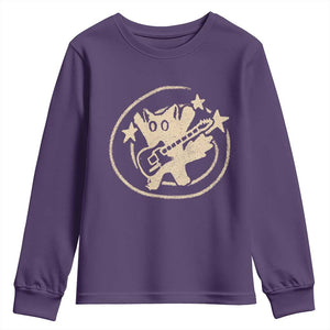 90s Y2K Scary Cat Youth Sweatshirt Scared Under Starry Tail Cat Playing Guitar TS10 Purple Print Your Wear