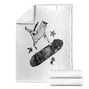 Skateboard Cat Y2K Throw Blanket Rockstar Gf Aesthetic Cat Retro Grunge Skater TS10 White Print Your Wear
