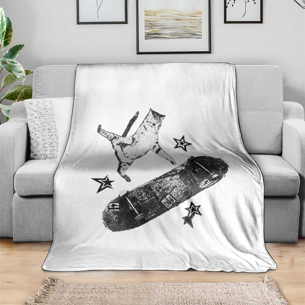 Skateboard Cat Y2K Throw Blanket Rockstar Gf Aesthetic Cat Retro Grunge Skater TS10 Print Your Wear
