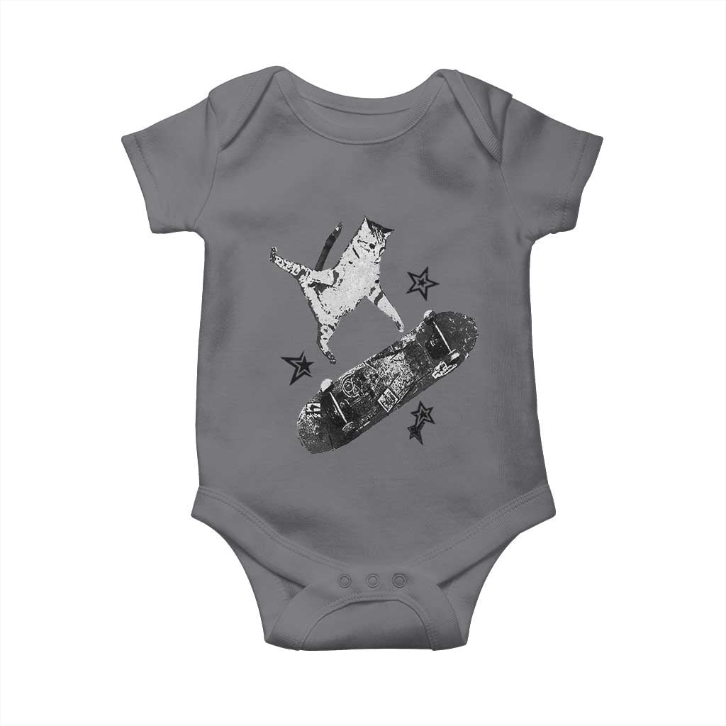 Skateboard Cat Y2K Baby Onesie Rockstar Gf Aesthetic Cat Retro Grunge Skater TS10 Charcoal Print Your Wear