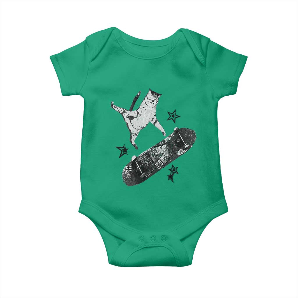 Skateboard Cat Y2K Baby Onesie Rockstar Gf Aesthetic Cat Retro Grunge Skater TS10 Irish Green Print Your Wear