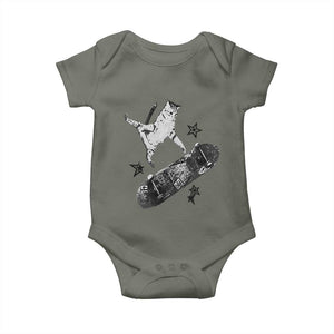 Skateboard Cat Y2K Baby Onesie Rockstar Gf Aesthetic Cat Retro Grunge Skater TS10 Military Green Print Your Wear
