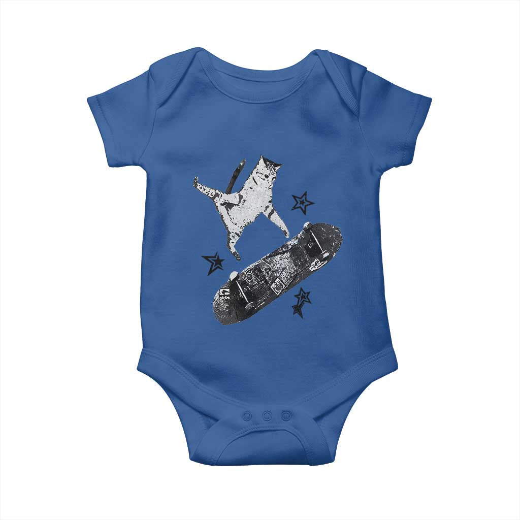 Skateboard Cat Y2K Baby Onesie Rockstar Gf Aesthetic Cat Retro Grunge Skater TS10 Royal Blue Print Your Wear